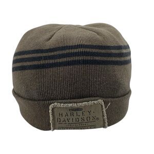 Harley Davidson Beanie Hat One‎ Size Green Patch Stretch Motorcycles Grunge